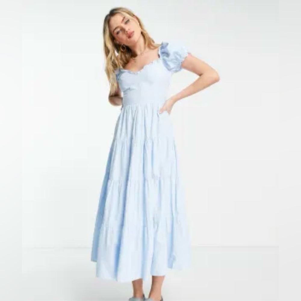 Milkmaid Poplin Dress with Puff Sleeves